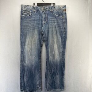 Rivet De Cru Jeans Men's 44x34 Blue Denim Mae Straight Leg  Baggy Faded Whisker